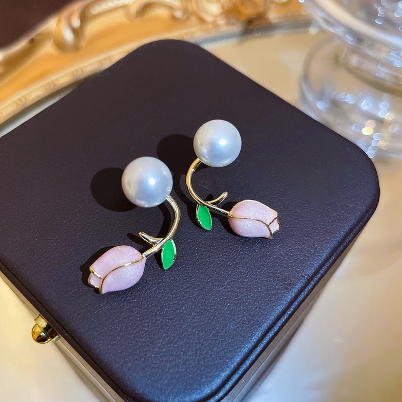 Hoa Tai Hình Hoa Tulip Đính Ngọc Trai / Trái Tim Thiết Kế Hiện Đại Thời Trang Cho Nữ