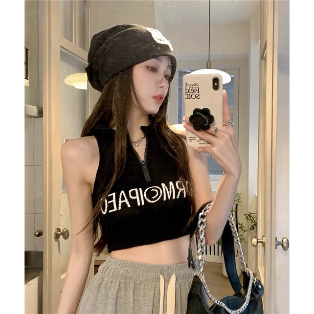 Áo Croptop Ba Lỗ Chữ SORM IPAEO LSEOUL A2578 Hiphop Cá Tính Năng Động