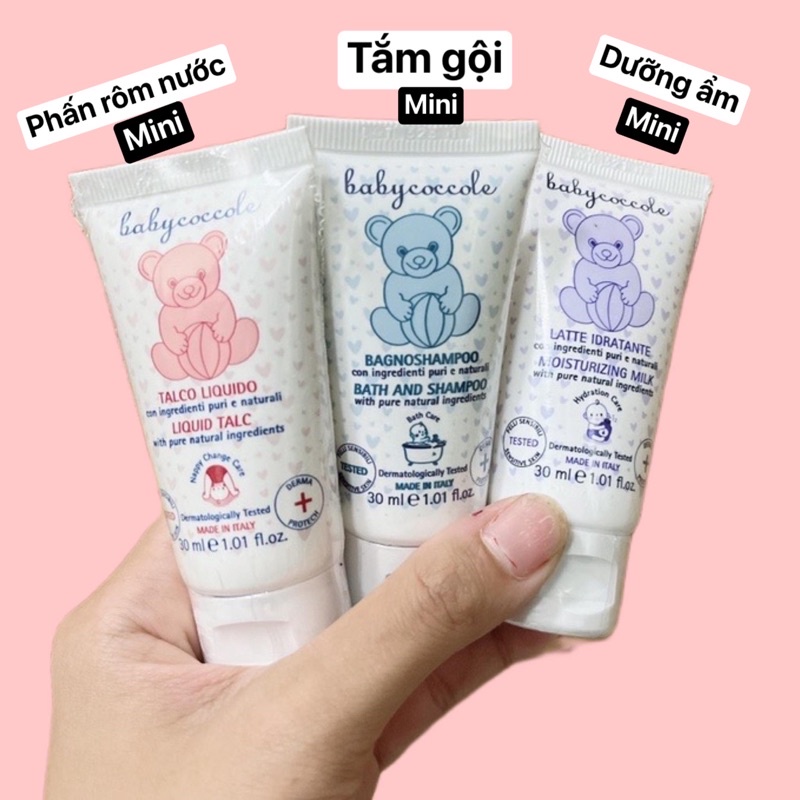 Sữa tắm gội mini / phấn rôm nước/ dưỡng da Babycoccole min 30 ml cho bé từ sơ sinh 0m+