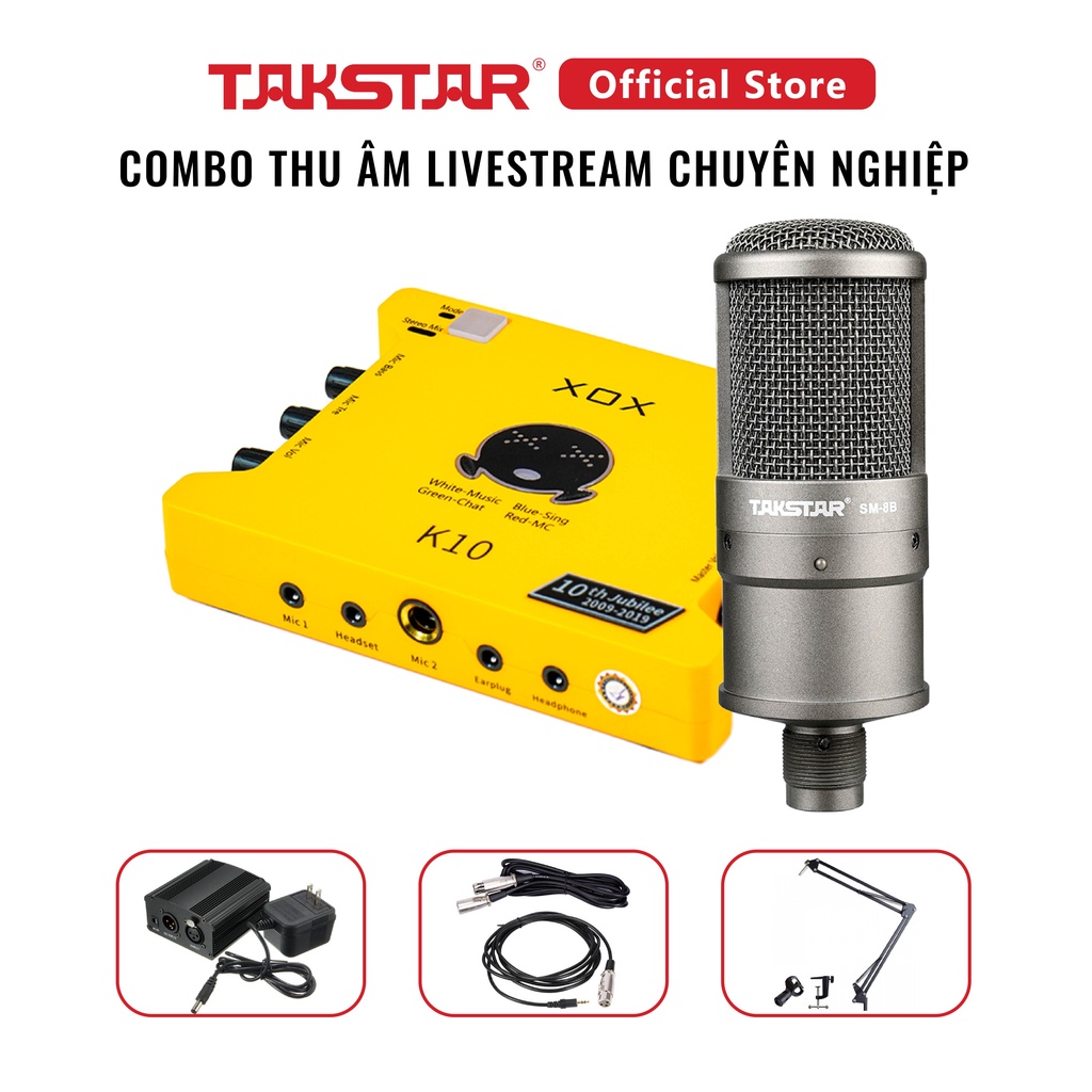 Combo mic thu âm Takstar SM-8B, Soundcard K10 [BH 1 NĂM]