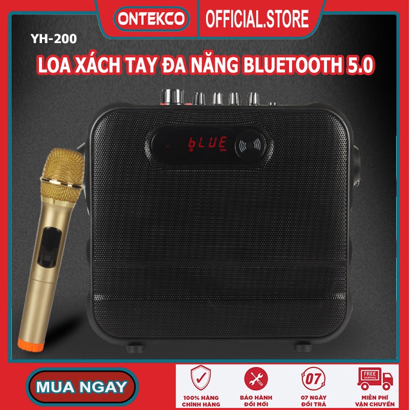 Bộ loa xách tay karaoke Ontekco YH200, loa bluetooth 5.0 hát karaoke không dây