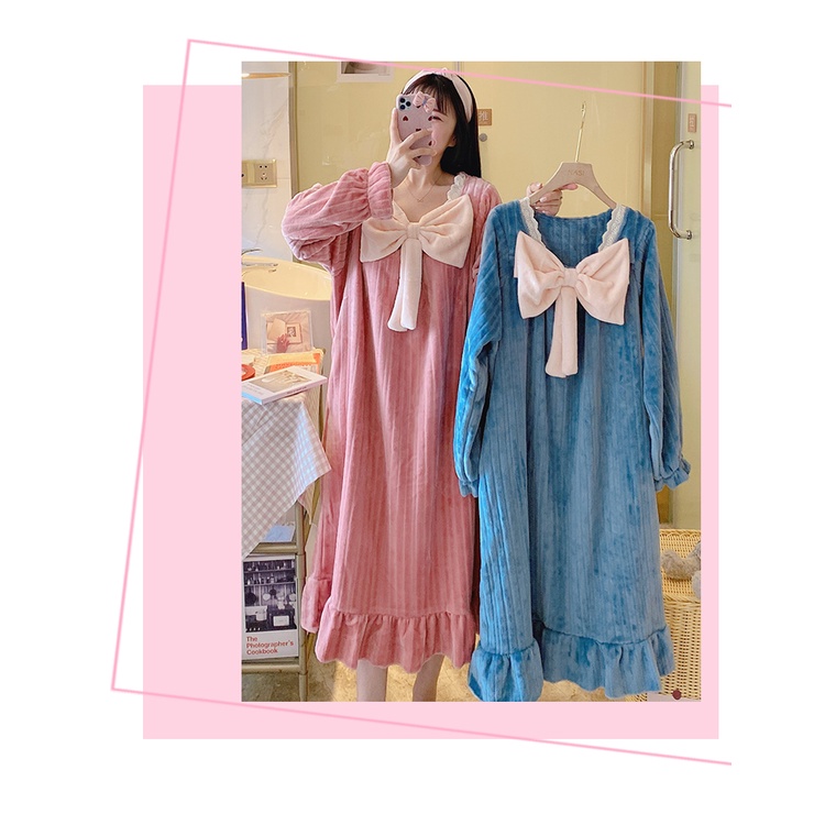 Đầm Ngủ Flannel Dày Dặn Dáng Dài Thời Trang Thu Đông Cho Nữ | BigBuy360 - bigbuy360.vn
