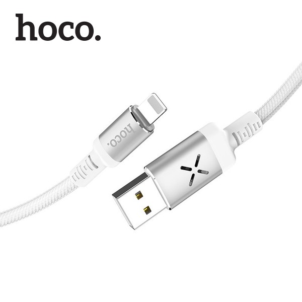 Cáp sạc Hoco U63 Lightning USB sạc nhanh 2.4A Max cho iPhone/iPad, nhựa TPE bền, đèn LED phát sáng trên dây, dài 120cm