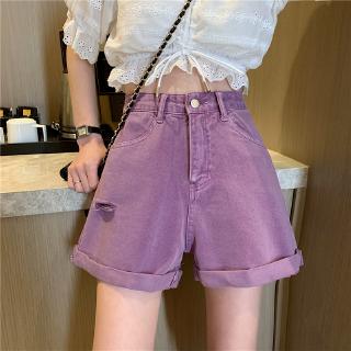 Quần Short Denim Ống Rộng Rách Cá Tính Cho Nữ