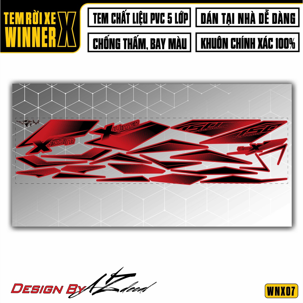 Decal Rời Dán Xe Winner X Mẫu Racing Edition | WNX07 | Tem Chế Xe Máy Winner X Nhiều Màu Đỏ, Đen, Trắng