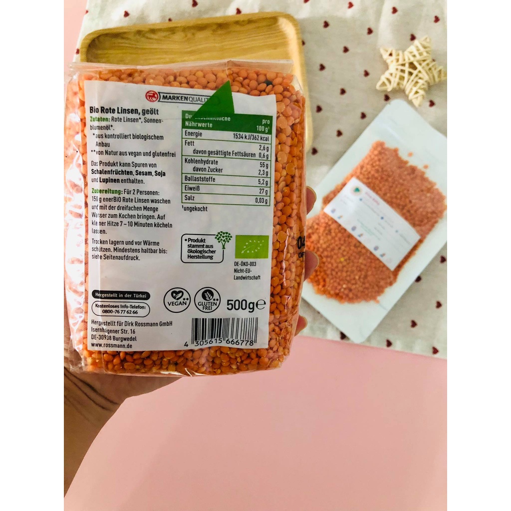 Đậu lăng đỏ hữu cơ Ener BIO Đức 500g - Date: 02/2025