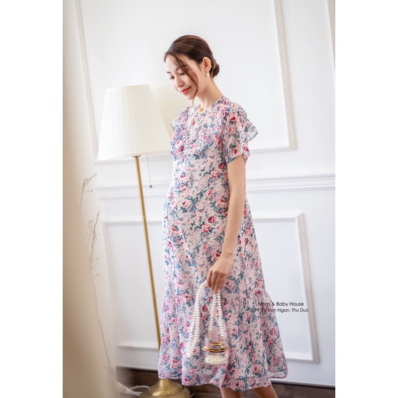 Sarah Dress - Đầm bầu thiết kế maxy hoa nhí bèo ngực