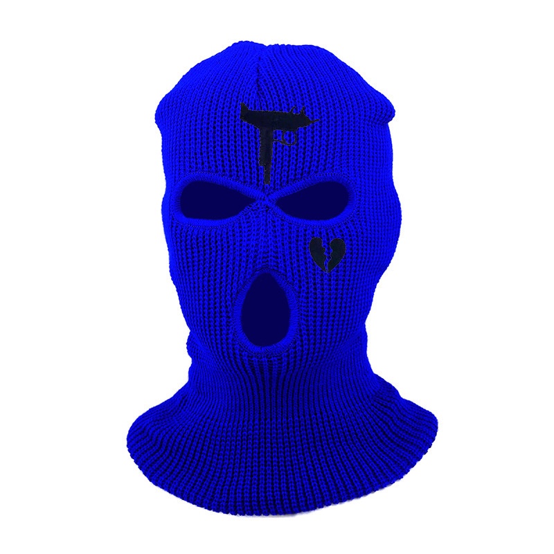 Mũ beanie Mặt Nạ Toàn Bộ Mặt Giữ Ấm Thiết Kế 3 Lỗ Thêu Họa Tiết Trái Tim Phong Cách Chiến Thuật