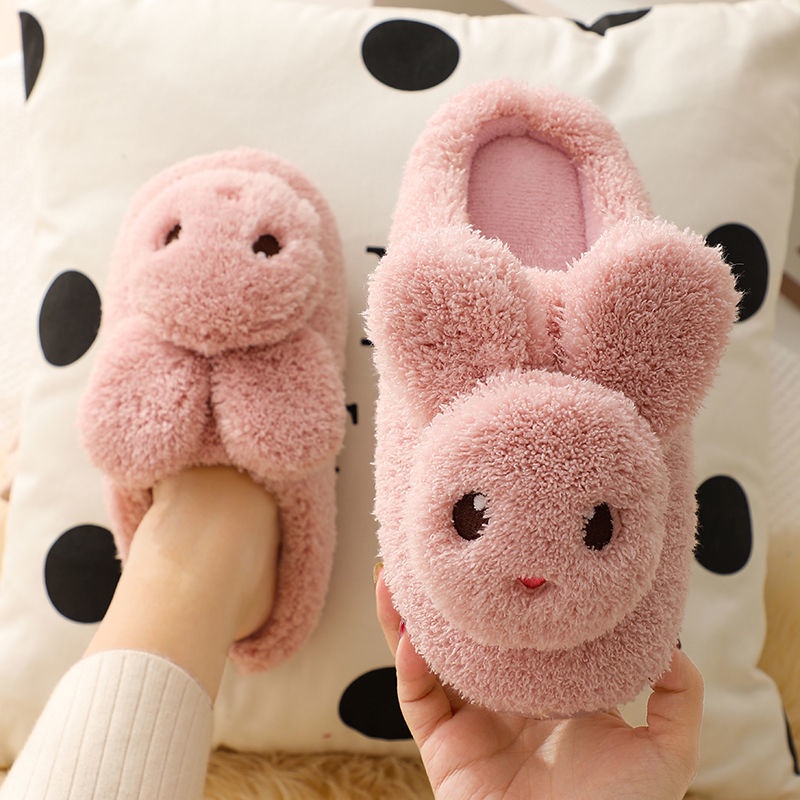 Dép đi trong nhà bằng cotton phối vải lông chống trượt đế dày giữ ấm kiểu dáng đáng yêu