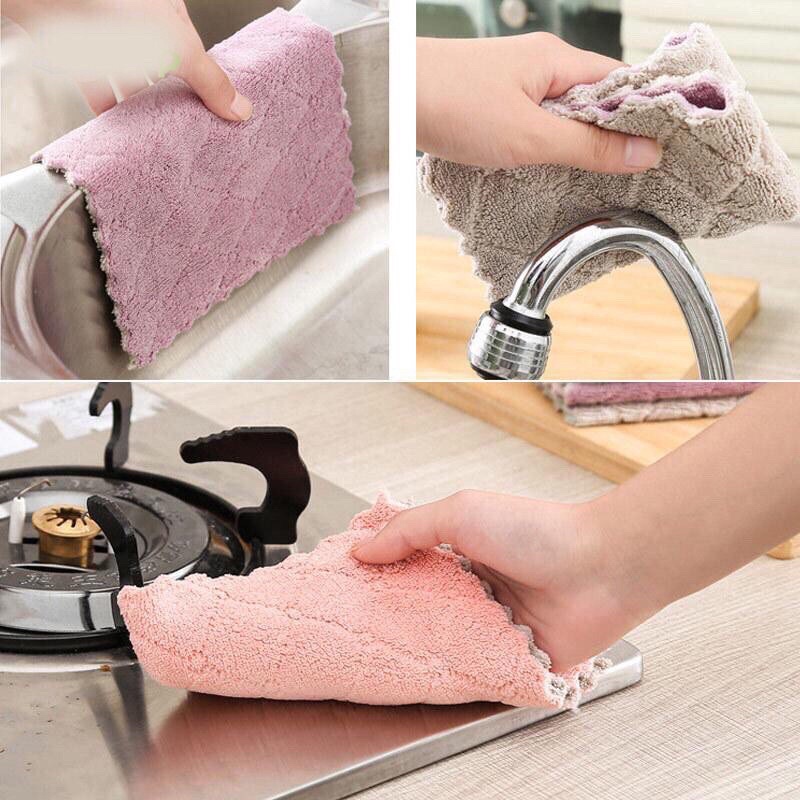 Khăn Lau Bếp Đa Năng 2 Mặt Siêu Thấm (Lau Bếp, Bát Đĩa, Bàn Ghế...) Chống Dính Dầu Mỡ Hai Mặt