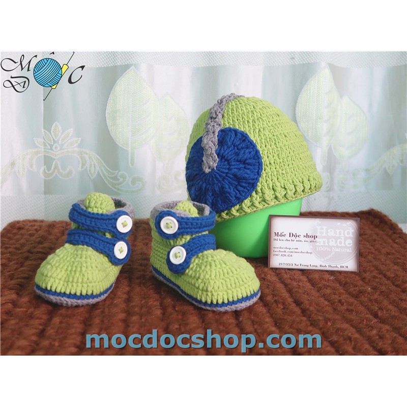 Giày nón len handmade cho bé trai - 0-12 tháng