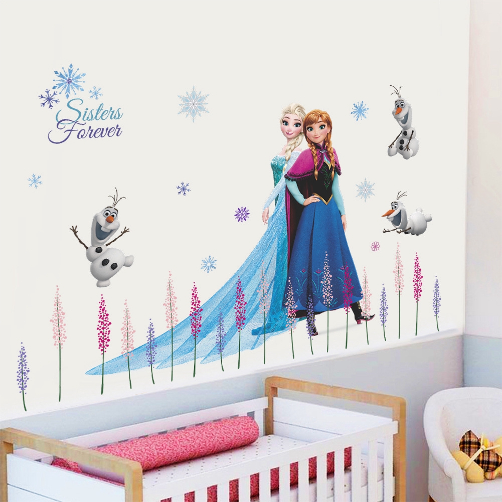 Sticker Dán Tường Họa Tiết Công Chúa Elsa Và Anna Trong Phim Frozen Dùng Trang Trí Phòng Cho Trẻ Nhỏ