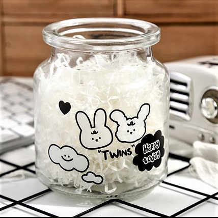 Set 4 sticker trắng đen hình thỏ gấu cún ngộ nghĩnh cute bằng nhựa PET không thấm nước trang trí sổ tay, bình nước, DIY