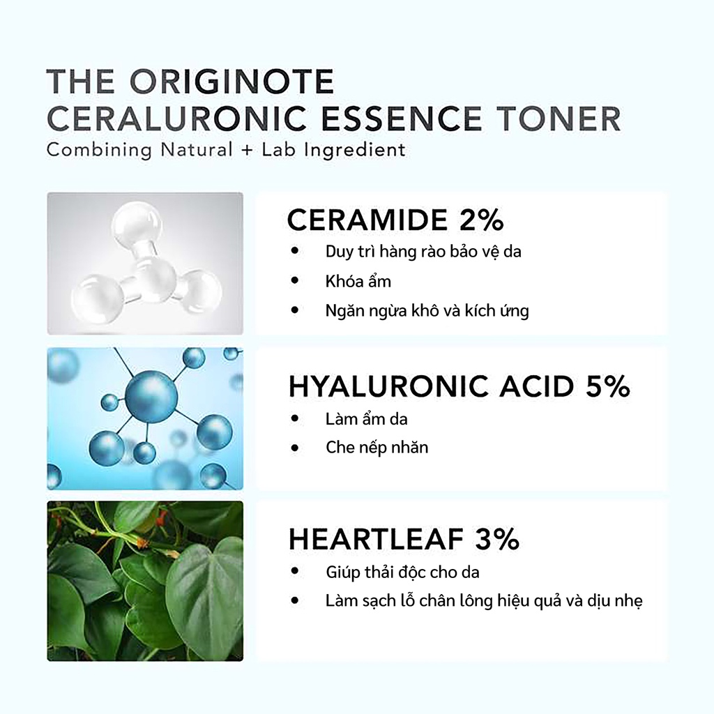 dưỡng ẩm dịu da với Ceramide Hyaluronic Acid và Diếp cá - Ceraluronic Essence Toner The Originote 80ml