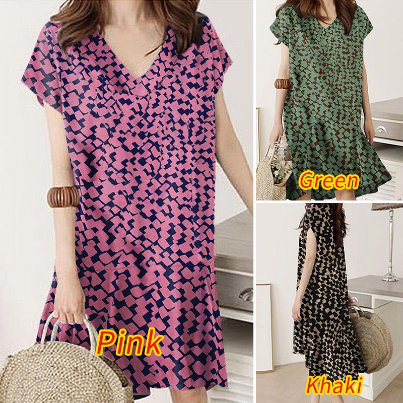 Đầm midi Zanzea tay ngắn cổ chữ V họa tiết da báo duyên dáng sành điệu cho nữ