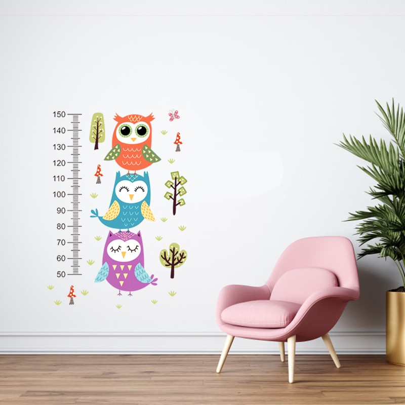 Decal Dán Trang Trí Phòng Ngủ Cho Bé, Trang Trí Phòng Khách | Hình Dán Tường Thước Đo Chiều Cao Con Cú