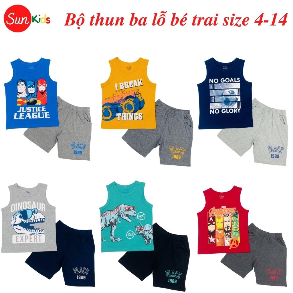 Đồ bộ bé trai, bộ ba lỗ cho bé chất thun cotton, nhiều màu, size 4-14 tuổi - SUNKIDS1