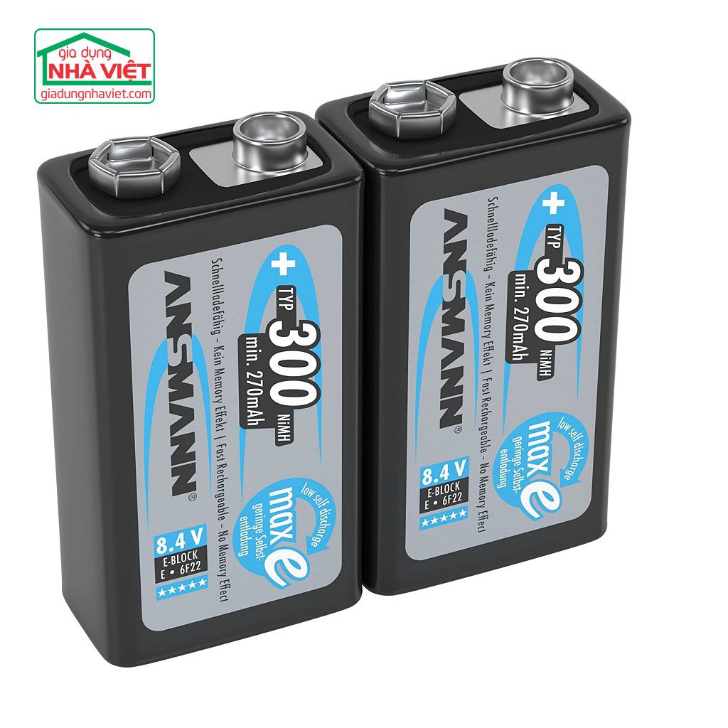 Pin sạc ANSMANN 9V NiMH E-Block 6F22 dung lượng cao 300mAh