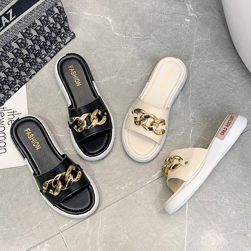 Dép quai ngang IELGY đế bằng mũi tròn thời trang đi biển cho nữ