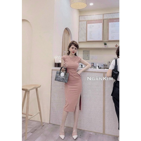 Váy body thun vai hến xẻ đùi, Đầm dáng ôm ngắn tay VS1765 - NhiNhi Shop | BigBuy360 - bigbuy360.vn