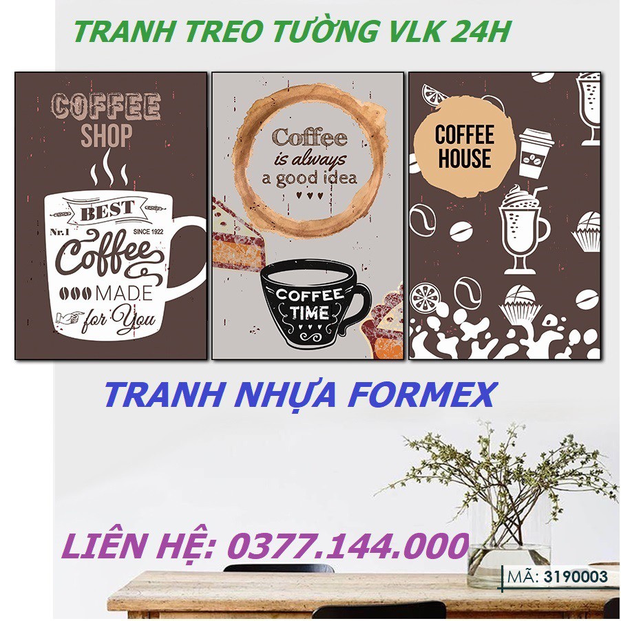 VLK3190003FO - Bộ 3 tấm tranh treo tường trang trí cửa hàng kinh doanh Cafe quán Bar