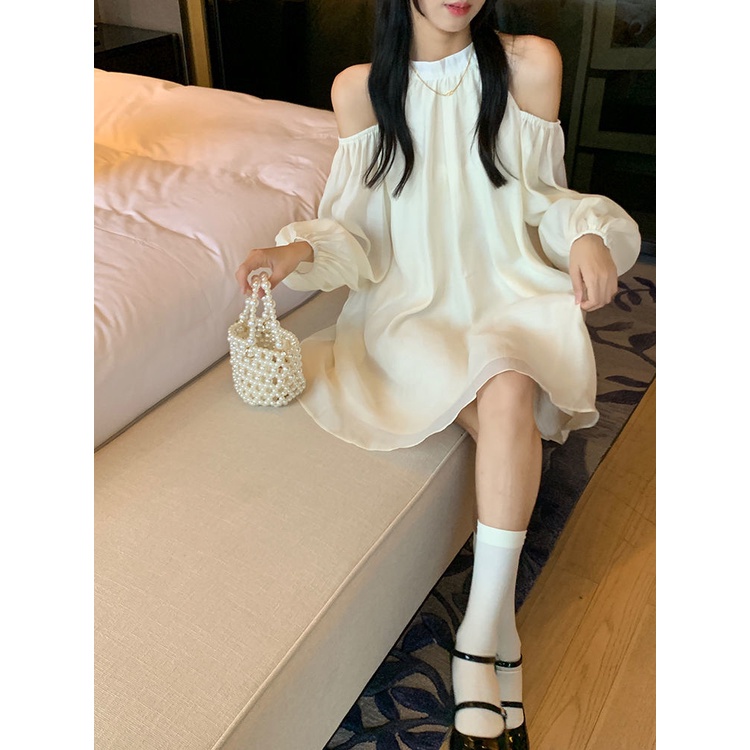 Đầm Tay Dài Hở Vai Phong Cách Pháp Thời Trang Mùa Hè Ngọt Ngào Cho Nữ