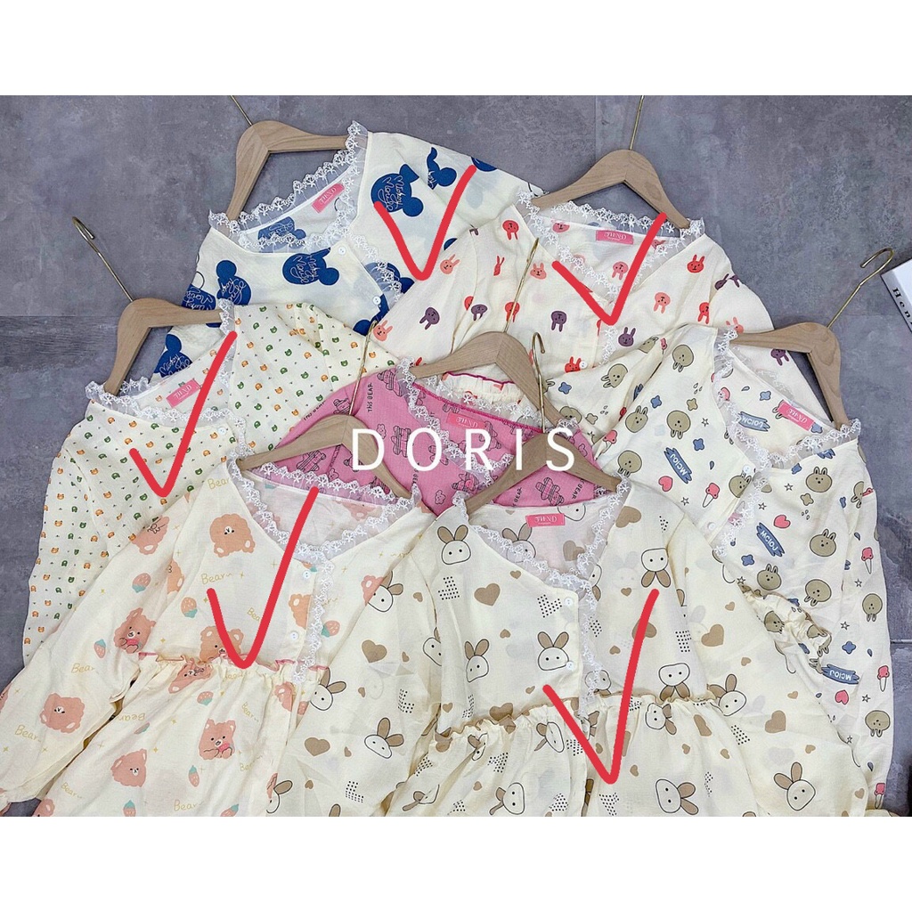 Bộ Bầu Pyjama cổ pha ren B066 -bộ đồ mặc nhà cho phụ nư có thai &amp; sau sinh