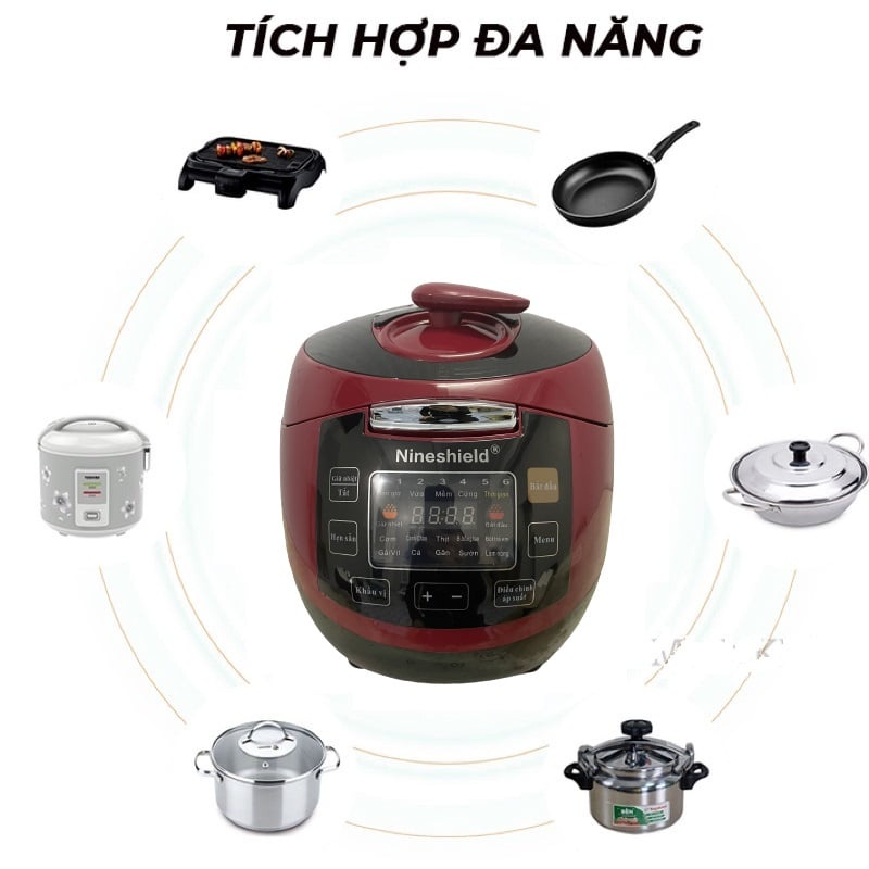 Nồi hầm áp suất đa năng thông minh Nineshield 4L, Nồi nồi cơm điện 10 chức năng chính hãng bảo hành 12 tháng