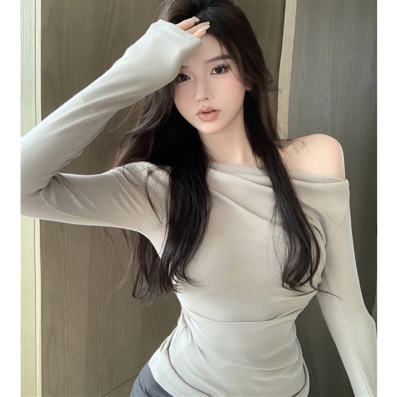 Áo Thun Tay Dài Hở Vai Dáng Ôm Gợi Cảm Cho Nữ