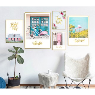 Bộ 5 tranh canvas treo tường trang trí quán tông màu hồng TTC20439