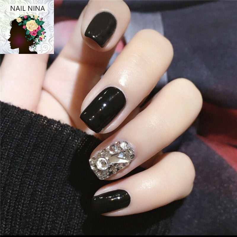 Bộ 24 móng tay giả Nail Nina hoạ tiết bạc Rhinestone mã 163 【Tặng kèm dụng cụ lắp】