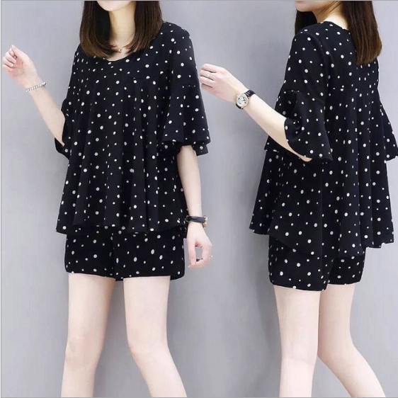 Sét Bộ Chấm Bi Tay Sóng Quần Short Siêu Xinh