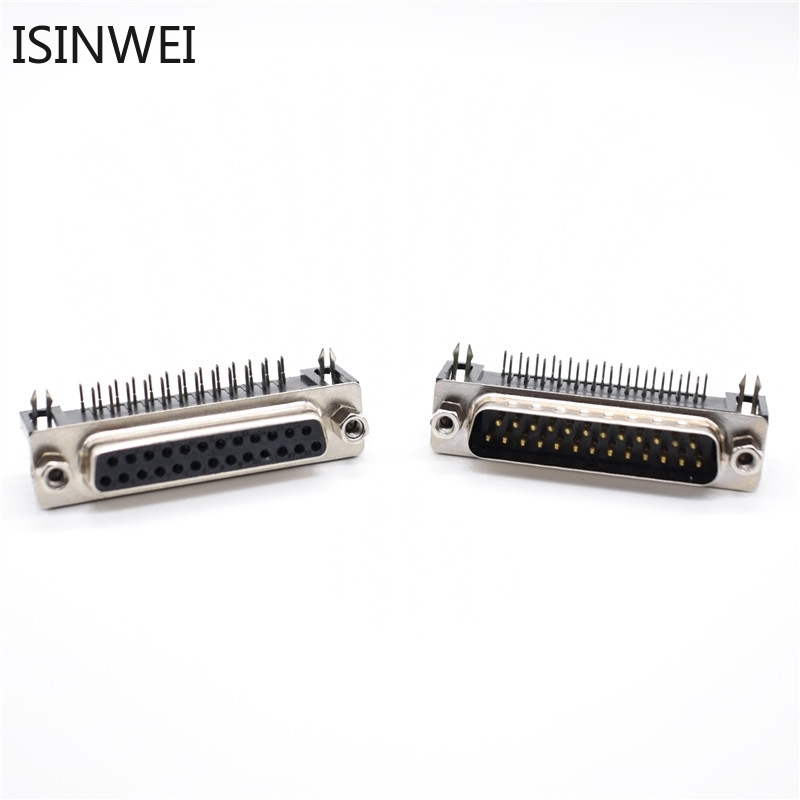 5PCS DR25 DB25 D-SUB Angle Angled 25 Pin Female Male PCB Mount Socket Connector