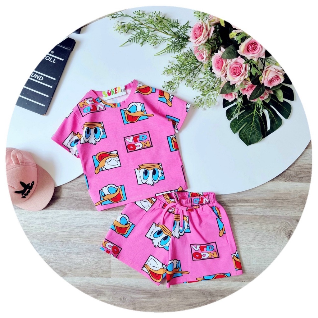 Mẫu short bé gái in vịt cham nguyên cây siêu cute cho bé