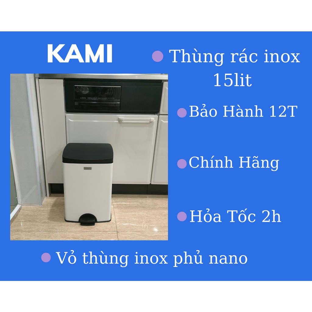 Thùng Rác 15L Inox Cao Cấp Đóng Mở Nắp Êm Ái