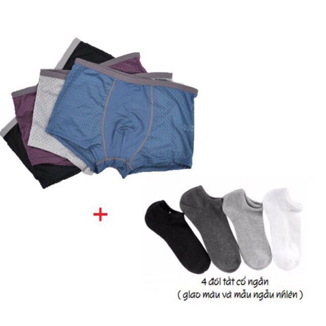 ❒♣Combo Hộp 4 Quần Sip Men Thông Hơi + Đôi Tất Cổ Ngắn ( Kèm Ảnh Và Video Thật )