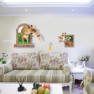 Decal dán tường hươu cao cổ 3d