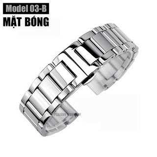 Dây đồng hồ thép không gỉ mặt bóng inox model 03 kiểu khóa bấm chống han gỉ (18mm 20mm 22mm) mẫu 2019A3
