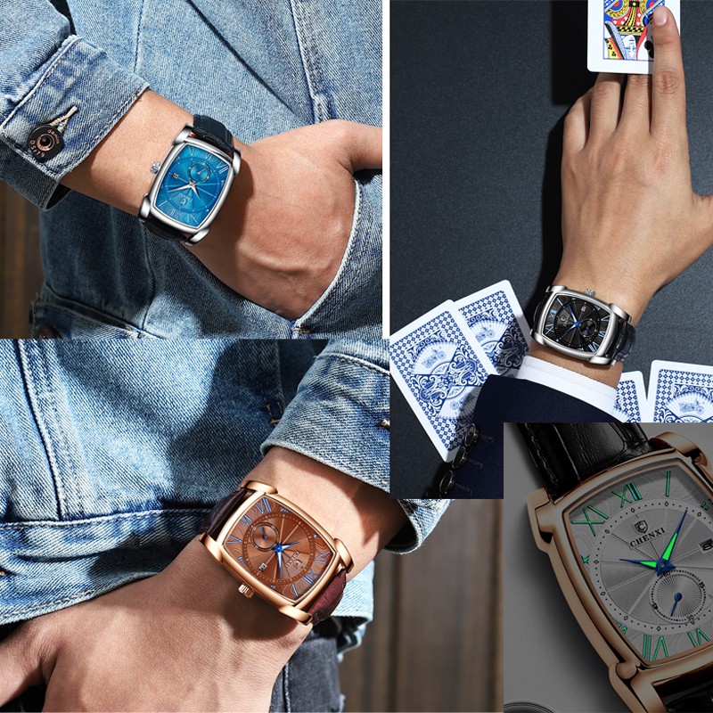 Đồng Hồ Đeo Tay Mặt Vuông Dây Da Chống Thấm Nước Phong Cách Vintage Cho Nam