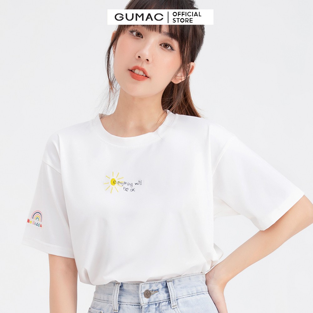 Áo thun nữ basic thêu mặt trời GUMAC ATB684 | BigBuy360 - bigbuy360.vn