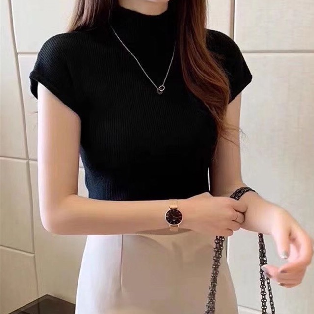 Áo len tăm Quảng Châu cao cổ cộc tay sang trọng freesize MS084