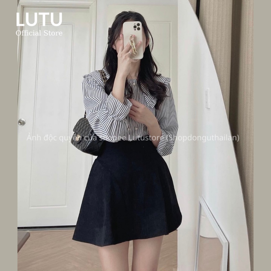 Áo sơ mi nữ đũi xốp viền bèo cúc ngọc - Áo sơ mi thiết kế