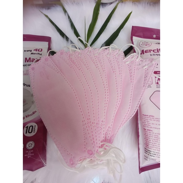 Combo 10 Bịch 100 Cái Khẩu Trang KF94 Vừa Ôm Sát Mặt Màu Hồng Vải Mịn Merciful Maks