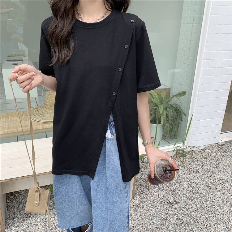 Áo Thun Xẻ Tà Dáng Rộng Ngắn Tay Thời Trang Cá Tính 2022