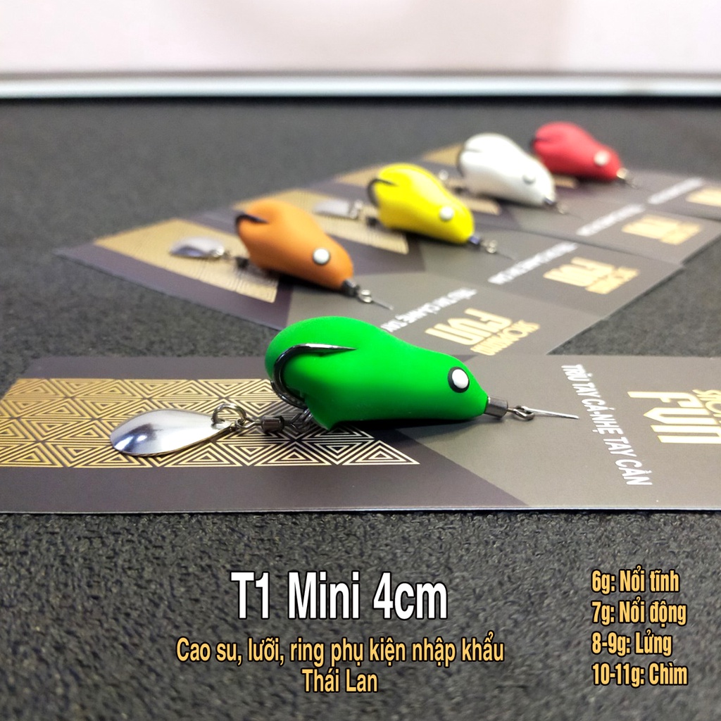 Nhái Hơi T1 mini 4cm câu cá lóc, lưỡi SNS Thái Lan, GIÁ RẺ NHẤT THỊ TRƯỜNG, Handmade