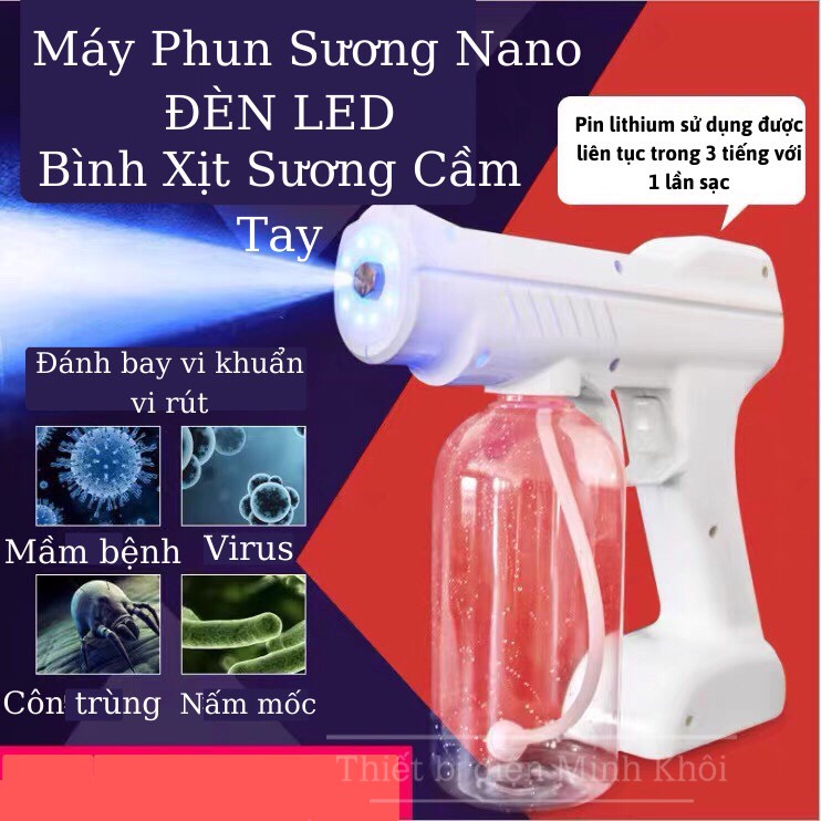Máy Phun Nano,súng khử khuẩn ánh Sáng Xanh LED 380Ml Bình Xịt Sương Cầm Tay Máy Tạo Tạo Sương Điện Không dây,phun vườn