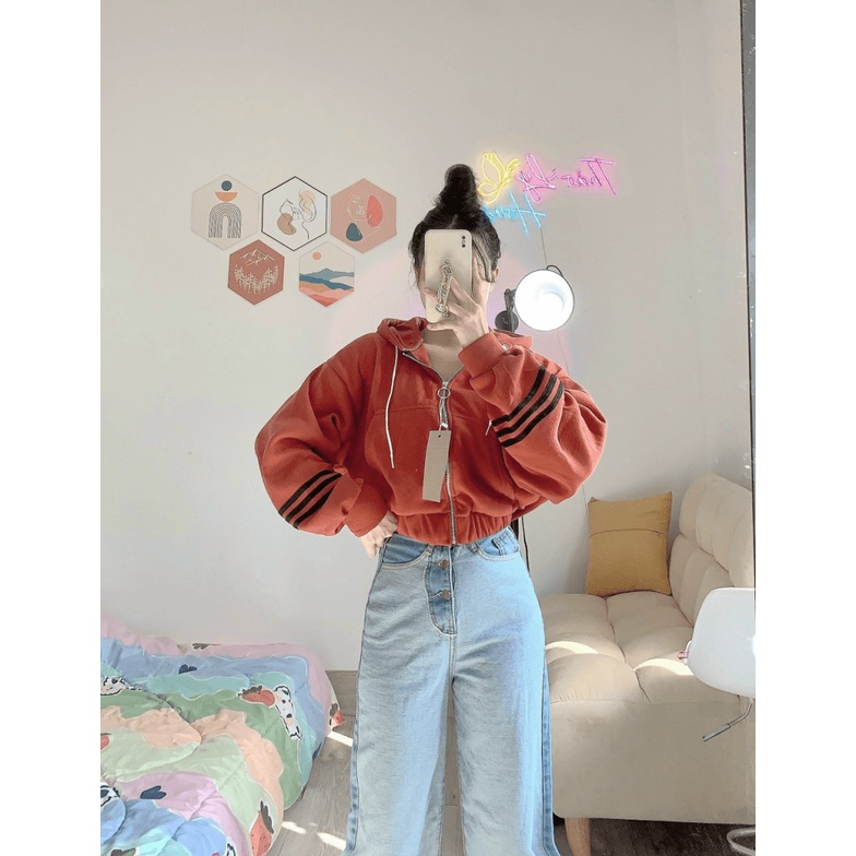 Áo Khoác Hoodie Nữ Khóa Kéo Form Lửng Chất Nỉ Ngoại Dày Dặn HOT
