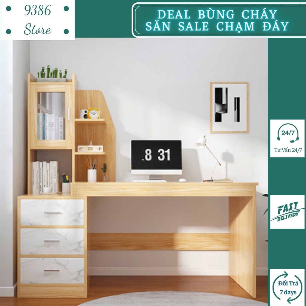 Bàn học kết hợp tủ giá sách, Bàn làm việc văn phòng 9386 STORE