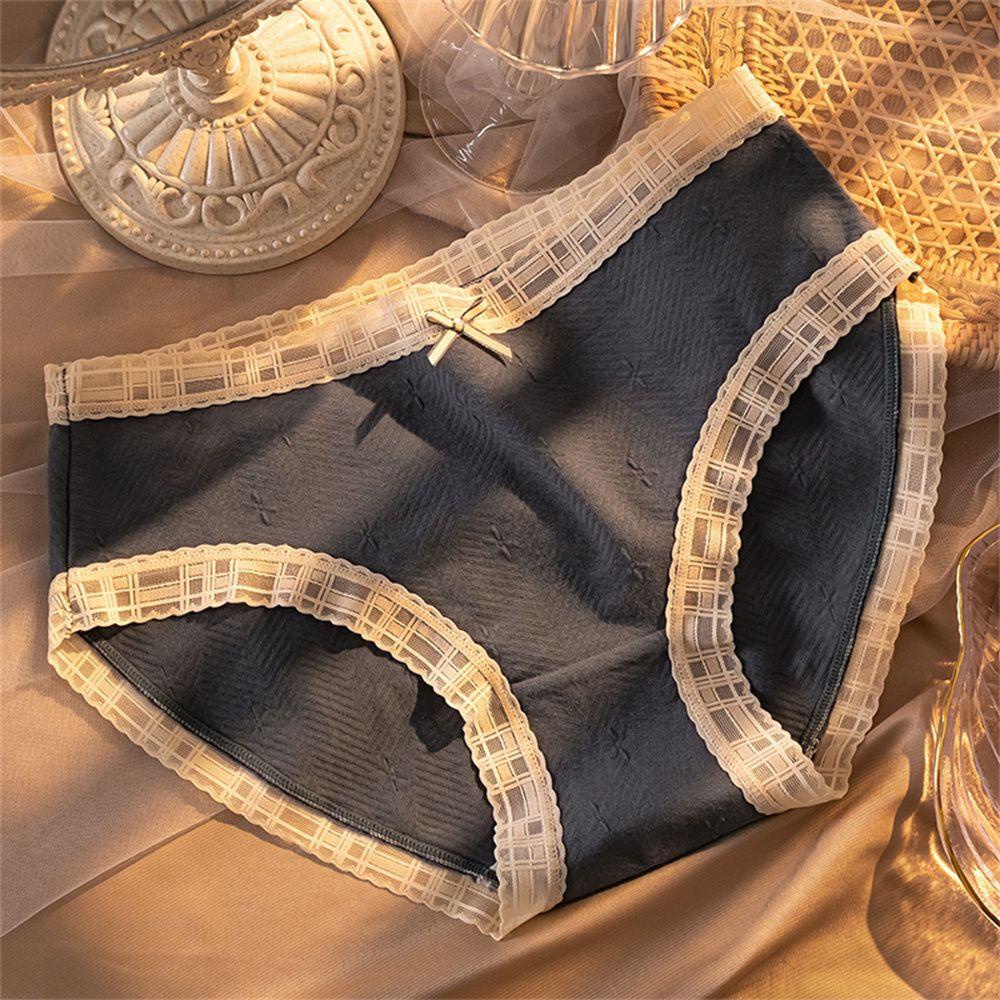 Quần Lót Cotton Không Đường May Lưng Vừa Phối Ren Thoáng Khí Dành Cho Nữ
