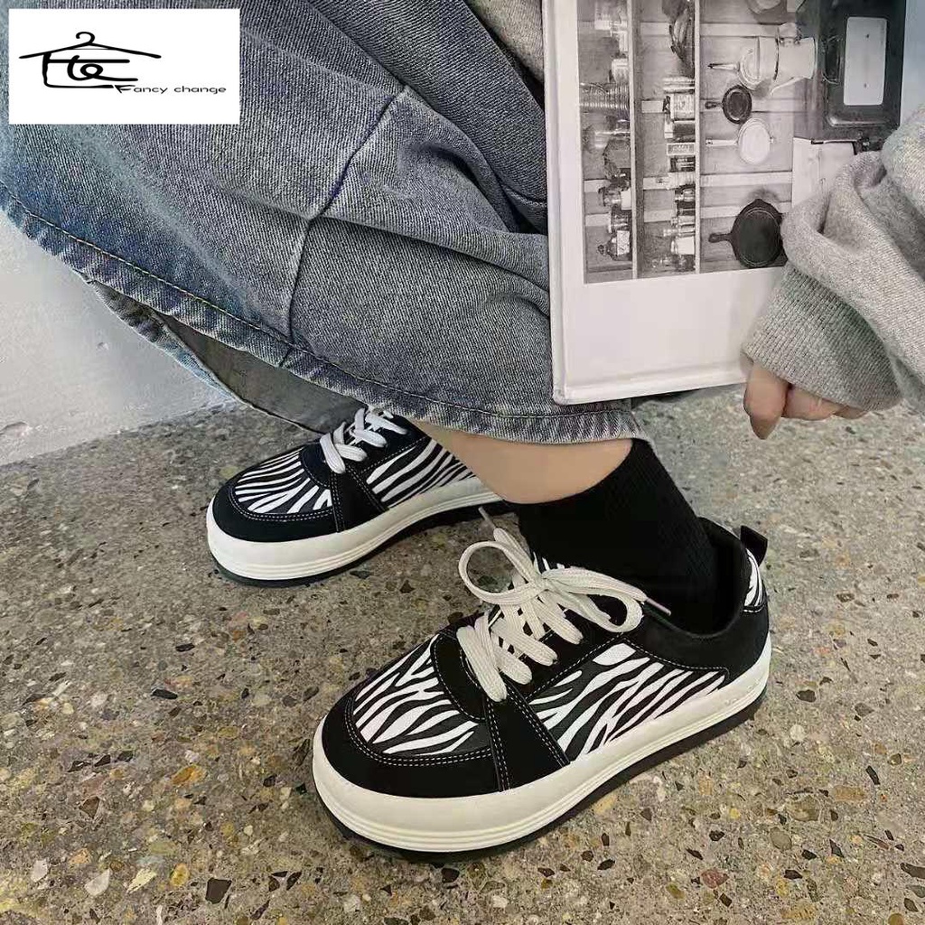 Giày Thể Thao Đen In Họa Tiết Ngựa Vằn Phong Cách Hàn Quốc Dễ Phối Đồ Thời Trang 2020 Cho Nữ